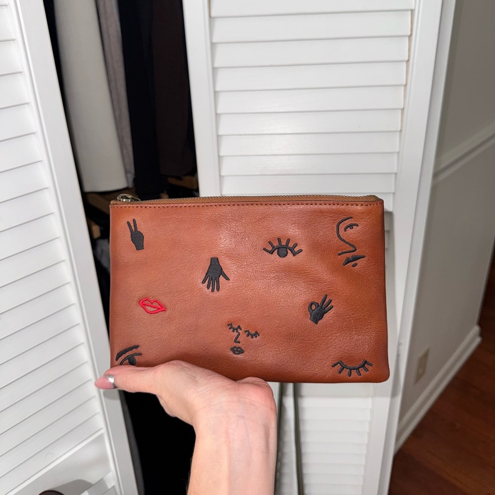 Madewell Leather Pouch Clutch: Embroidered